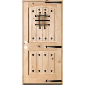30 in. x 80 in. Mediterranean Knotty Alder Arch Top Right-Hand Inswing Unfinished Wood Single Prehung Front Door