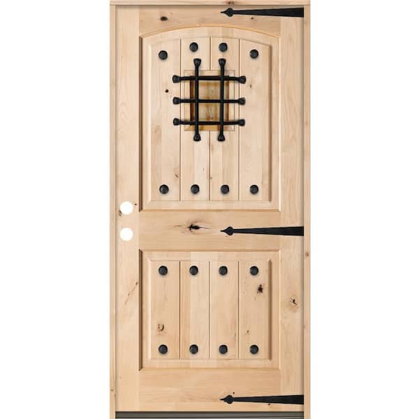 Krosswood Doors 36 in. x 80 in. Mediterranean Knotty Alder Arch Top Unfinished Single Right-Hand Inswing Prehung Front Door