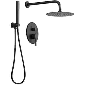 3-Spray Patterns Round 10 in. Wall Mount Dual Shower Heads System with Handheld in Matte Black (Valve Included)