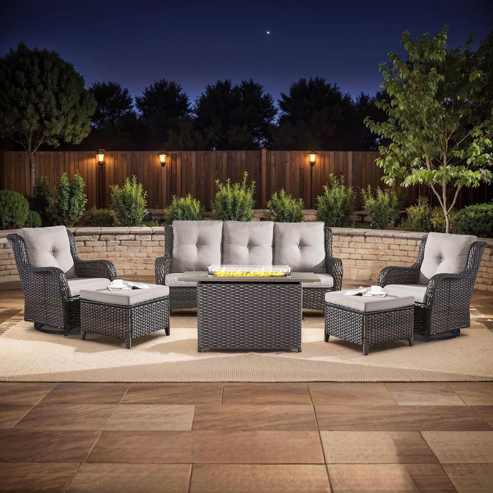 Arcline 6-Piece Brown Wicker Fire Pit Conversation Set with Olefin Beige Cushions and Swivel Glider Rocking Chairs/Couch price history on PriceWatchPro