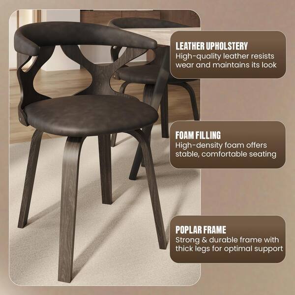 Leisuremod Dining Chairs Round Leather Seat with Solid Wood Legs