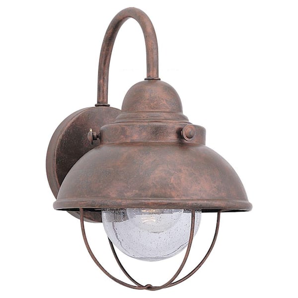 Generation Lighting Sebring 8 in. W 1-Light Weathered Copper Outdoor 11.25 in. Wall Lantern Sconce with Clear Seeded Glass
