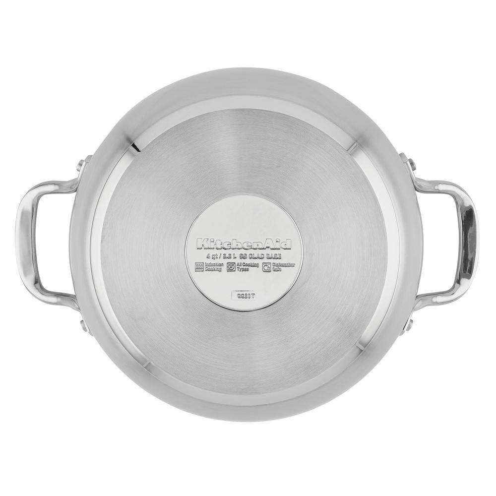 Casserole with Lid, 4-Quart, Brushed Stainless Steel - thumbnail 2