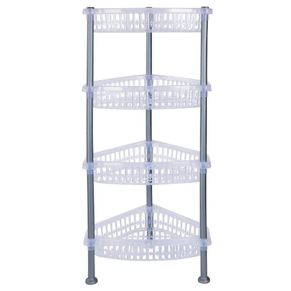 4 Tier Plastic 14 in. L x 11 in. W x 31 in. L Corner Basket Shelf in Clear