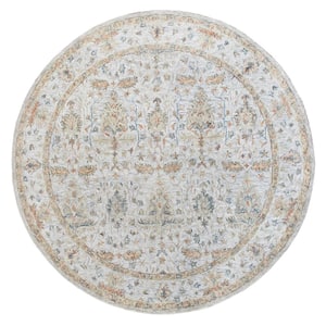 Glenis Silver/Taupe/Cream 8 ft. 6 in. Round Traditional Floral Bordered Wool Hand Tufted Area Rug