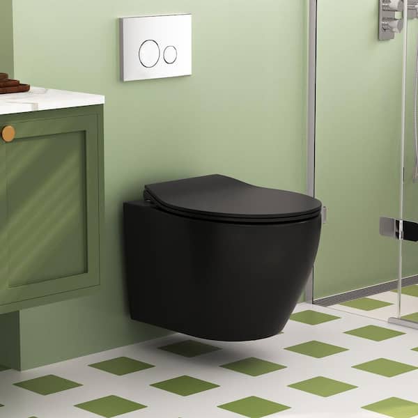 DEERVALLEY Liberty 1-Piece 1.1/1.6 GPF Dual Flush Wall-Mounted Elongated Toilet Bowl in Black
