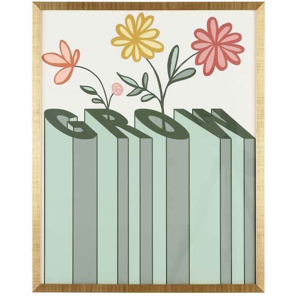 Love Grows Here Framed Mixed Media Abstract Wall Art 4 in. x 19 in.