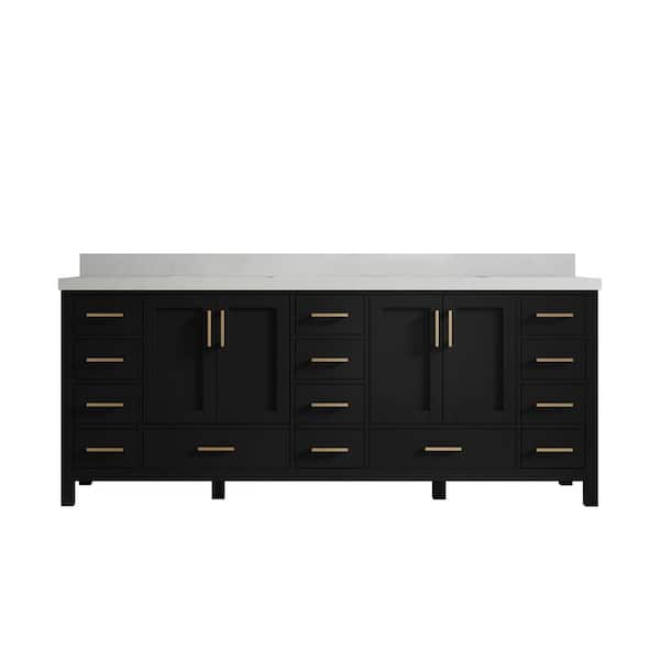 Willow Collections Malibu 84 in. W x 22 in. D x 36 in. H Double Sink Bath Vanity in Black with 2 in. Carrara Qt. Top