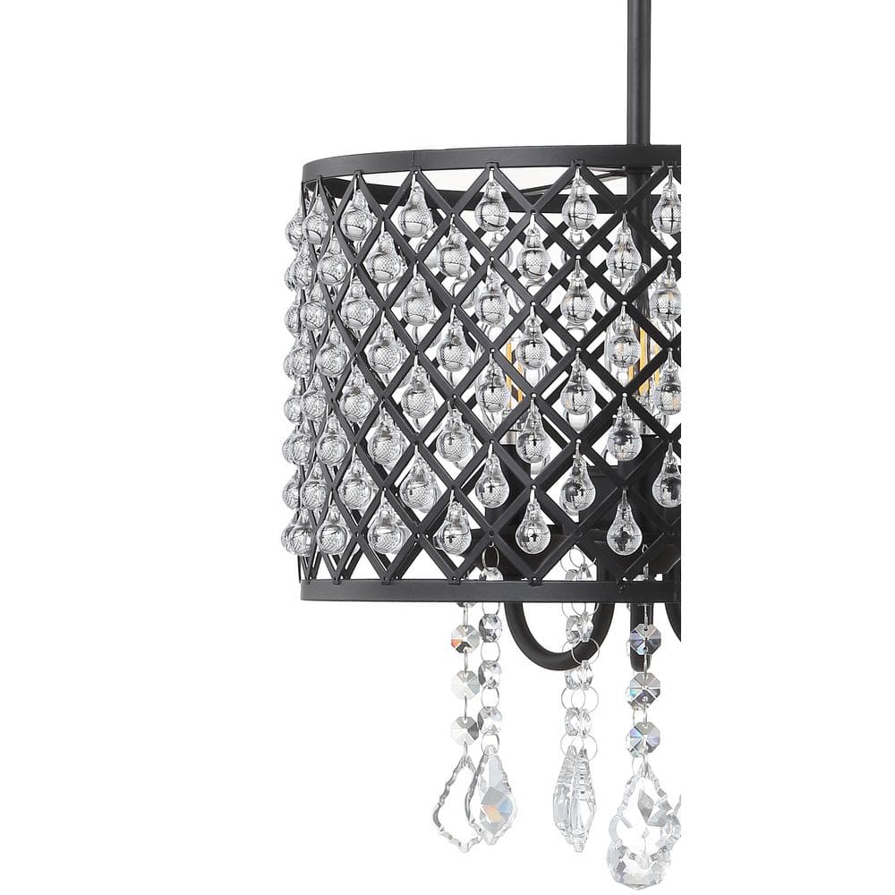 Gigi 13" Glamorous Black Iron & Crystal LED Drop Chandelier