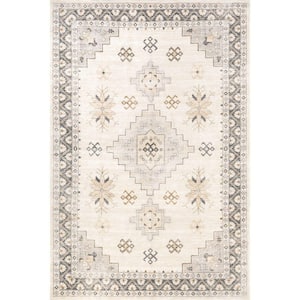 Clovebud Geometric Machine Washable Grey 5 ft. x 8 ft. Indoor/Outdoor Patio Area Rug