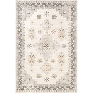 Clovebud Geometric Machine Washable Grey 6 ft. x 9 ft. Indoor/Outdoor Patio Area Rug