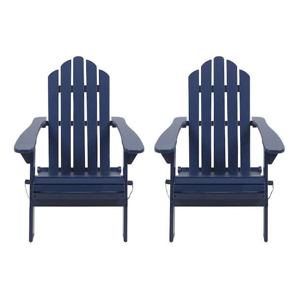 Noble House Cytheria Navy Blue Folding Wood Adirondack Chair (2-Pack)