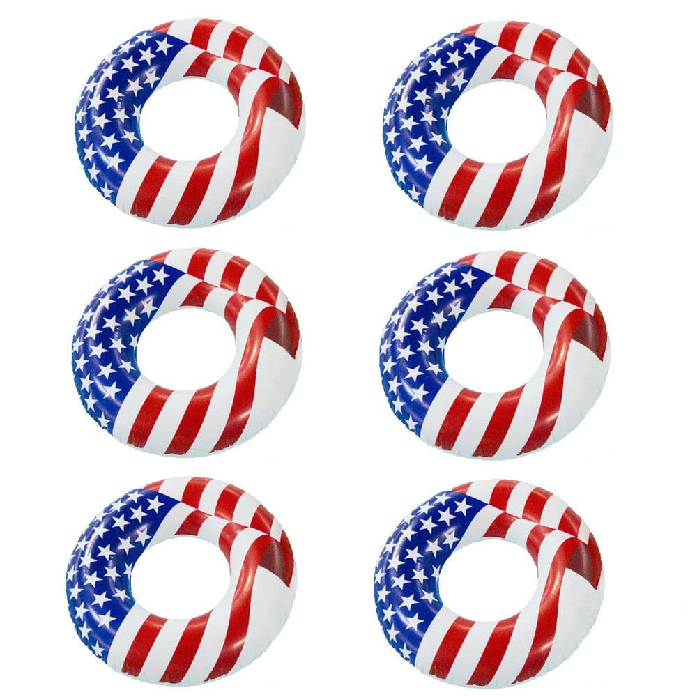 Swimline 36 in. Inflatable American Flag Swimming Pool Tube Float (6 Pack), Number of People: 1, Red/ White and Blue -  6 x 90196