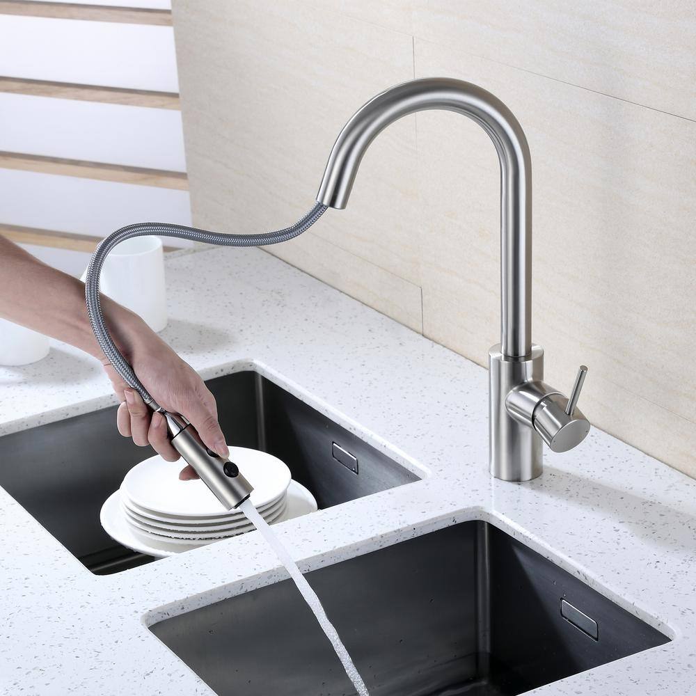 Brushed Nickel Single Handle Pull Down Kitchen Faucet