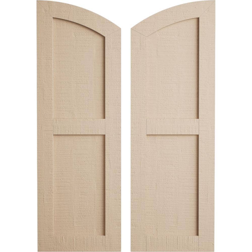 Faux Wood 12 in. x 80 in. Timberthane 2 Equal Flat Panel Elliptical Top Polyurethane Shutters Primed Tan in Rough Cedar price history on PriceWatchPro