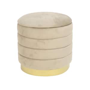 Round Pouf Modern Velvet Fabric Storage Cloud Ottoman Stool with Gold Stainless Steel Base for Living Room, Bedroom
