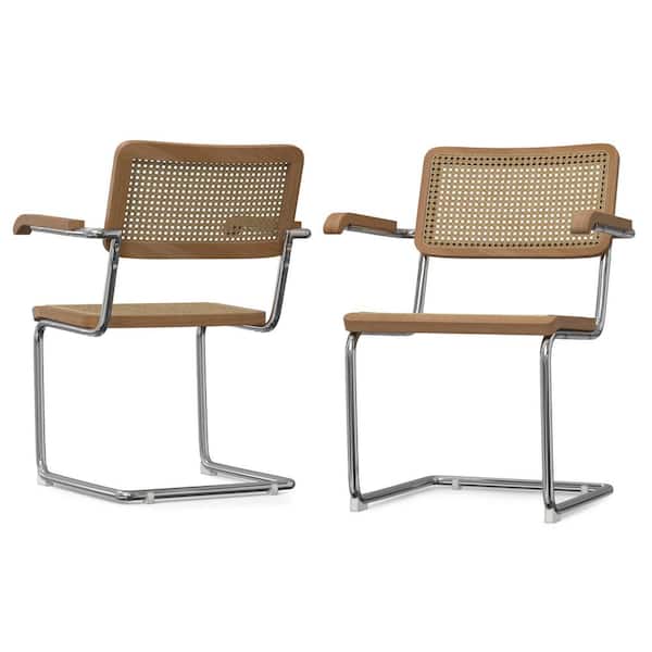 Simpli Home Madalyn Mid Century Modern Dining Arm Chair (Set of 2) in Natural Rattan