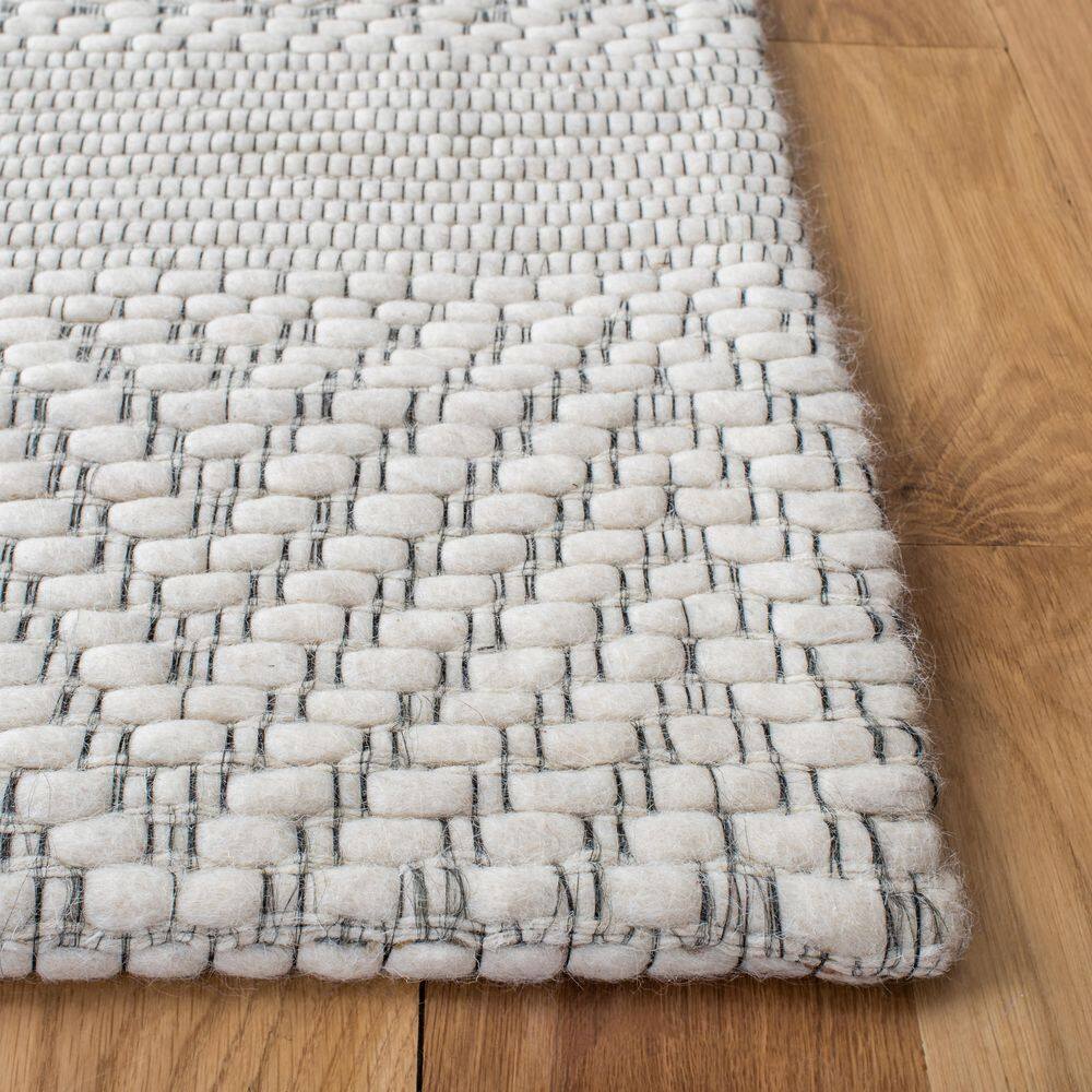 Ivory Flat Woven Square Wool and Synthetic Area Rug
