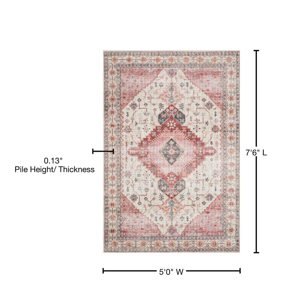 Elegant Ivory Oriental 5' x 7' Wool Blend Area Rug