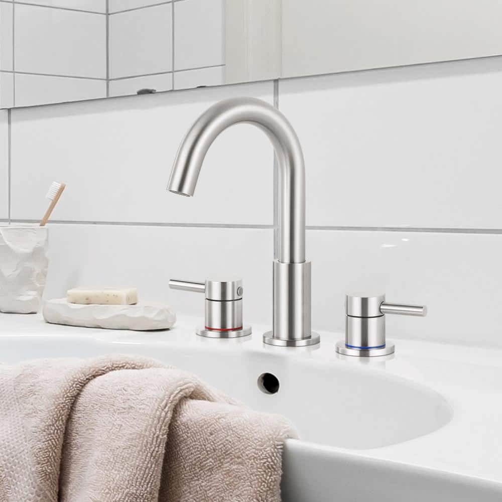 Brushed Nickel 8-Inch Widespread Double Handle Bathroom Faucet