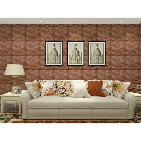 Art3d 23.6 in. x 23.6 in. Brown Decorative Wall Panels 6-Leather Wall Tiles Diamond Design