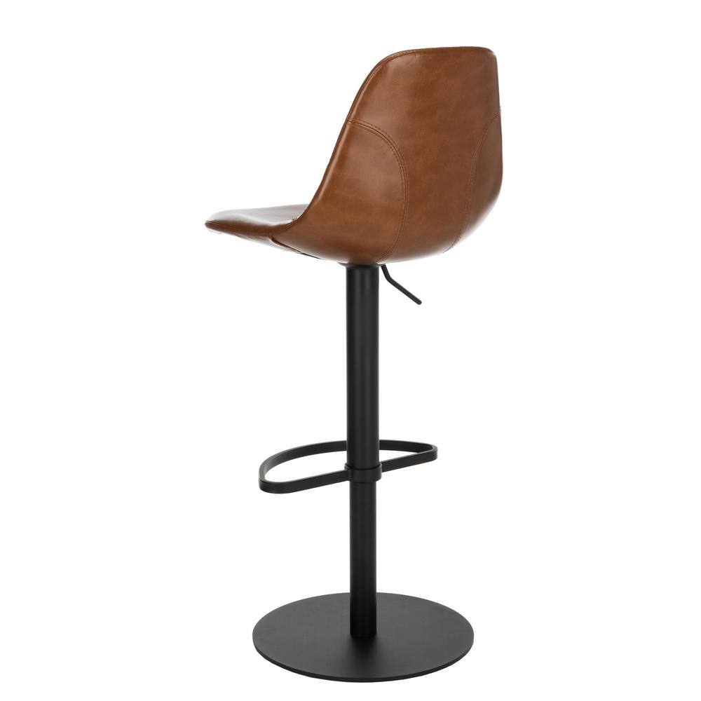 Cognac and Black Adjustable Swivel Bar Stool with Faux Leather