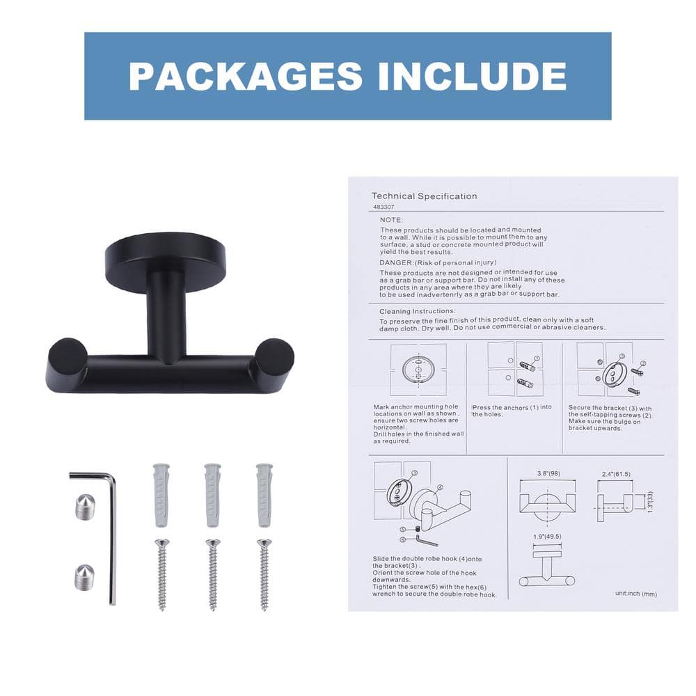 Matte Black Stainless Steel Double Robe and Towel Hook