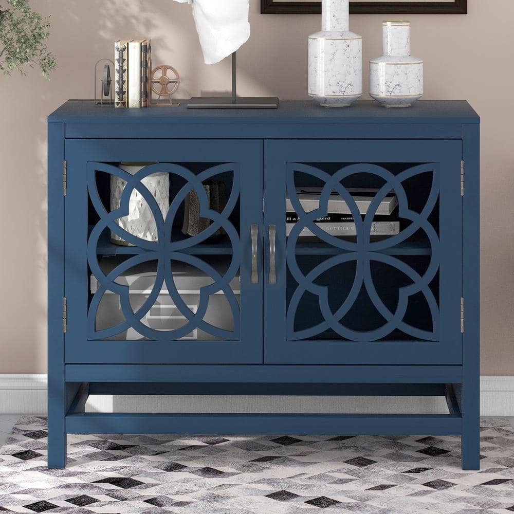 URTR Kitchen Navy Blue Storage Sideboard Dining Buffet Cabinet with ...