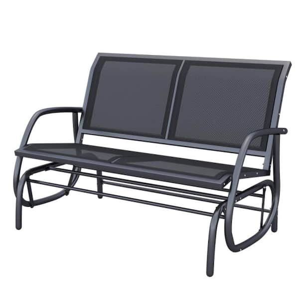 Phewnyzo 2-Person Metal Outdoor Glider Bench, Patio Double Swing Rocking Chair Loveseat w/ Powder Coated Steel Frame