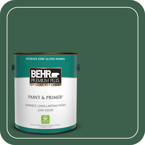 BEHR PREMIUM PLUS 1 gal. #470D-7 Windy Pine Semi-Gloss Enamel Low Odor Interior Paint & Primer
