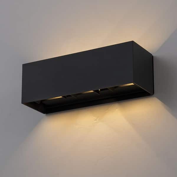 4 in. Black Aluminum Rectangular LED Outdoor Hardwired Wall Lantern Sconce with Adjustable Light Beam