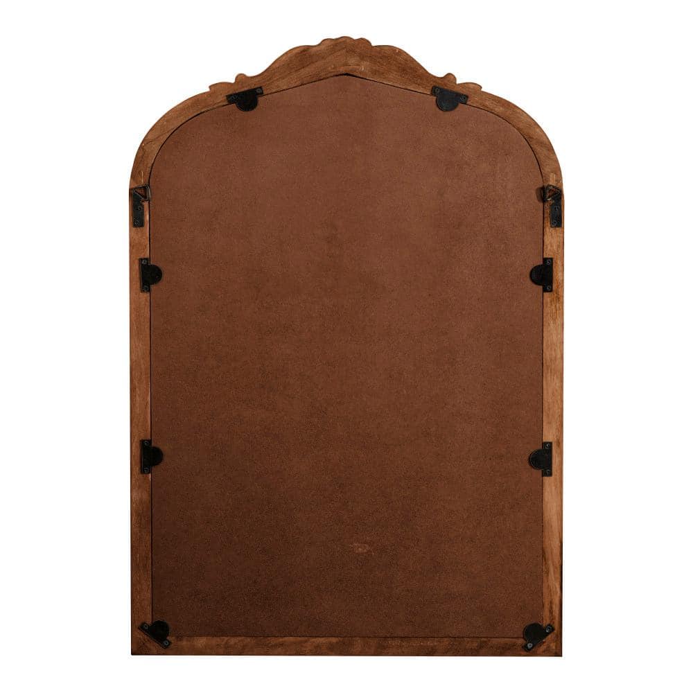 Walnut Brown Baroque-Inspired Wooden Arched Vanity Mirror 24x36