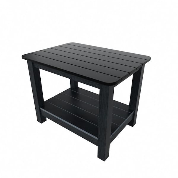 WESTIN OUTDOOR Vineyard Black Rectangular Plastic Outdoor Double Layer Adirondack Patio Side Table