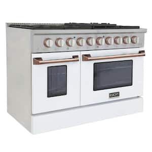 Custom KNG 48 in. 6.7 cu. ft. LP Ready Double Oven Gas Range with 8 Burners and Convection Oven in White and Rose Gold