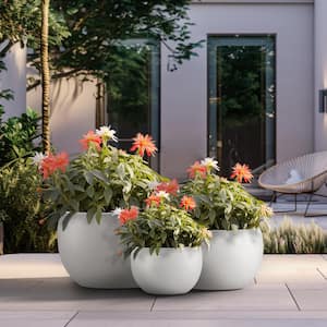 11.5in.x 15in.x19in. Dia Crisp White Extra Large Tall Round Concrete Plant Pot/Planter for Indoor and Outdoor (Set of 3)