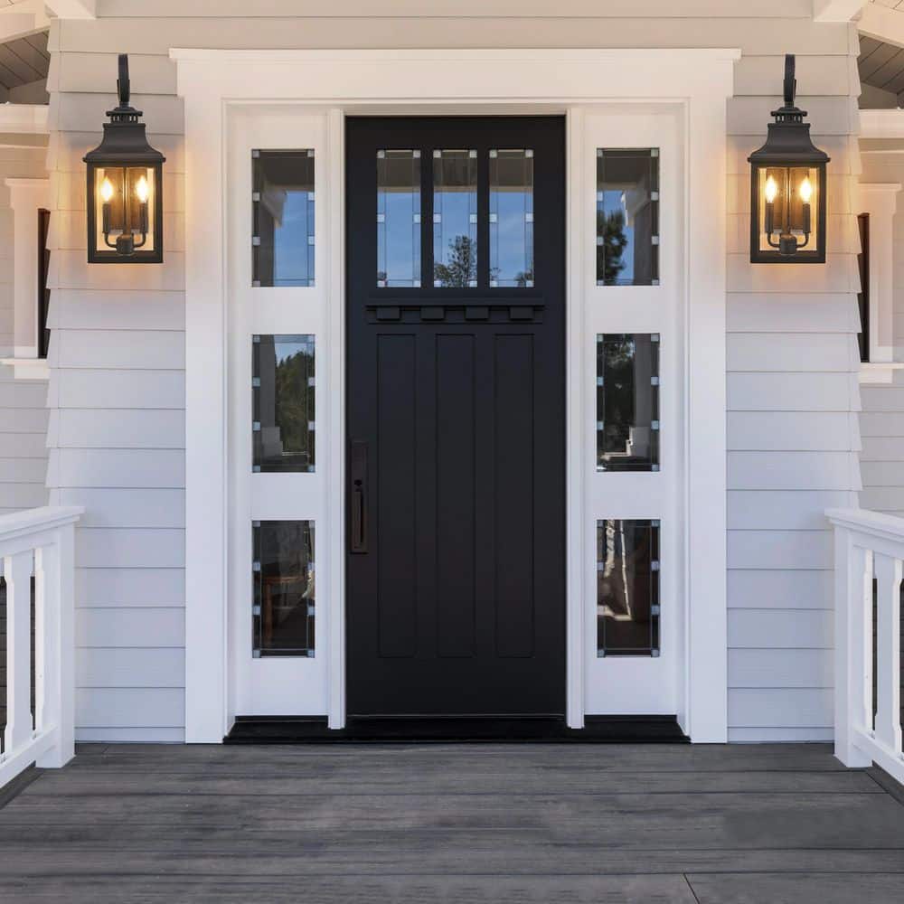 23 in. 2-Pack Outdoor Wall Lantern Light - Vintage Black Metal Sconce with Clear Seeded Glass for Porch, Patio, Garden price history on PriceWatchPro