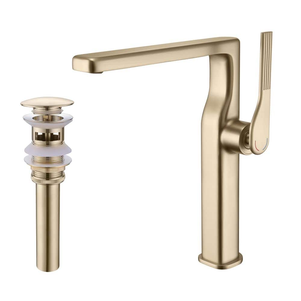 10 in. H Single Handle Copper Single Hole Bathroom Sink Faucet 2 GPM with Drain Kit in Brushed Gold price history on PriceWatchPro