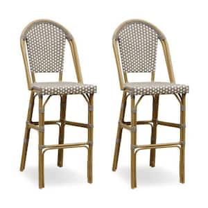 French Stackable Wicker Bar Height Outdoor Bar Stools in Gray (2-Pack)