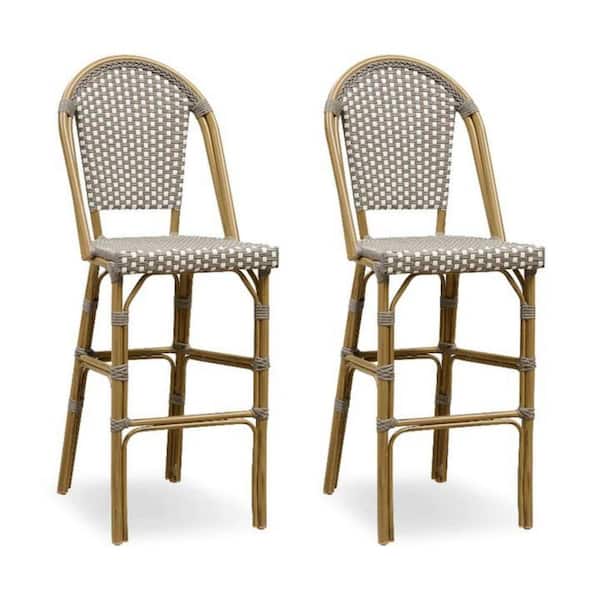PURPLE LEAF French Stackable Wicker Bar Height Outdoor Bar Stools in Gray (2-Pack)