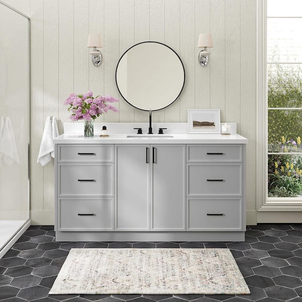 ARIEL Kelly 66 in. Single Sink Freestanding Bathroom Vanity in Gray with Pure White Quartz Top