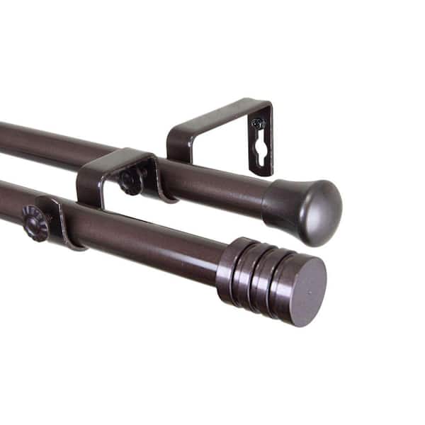 Rod Desyne 28 in. - 48 in. Cocoa Telescoping Double Curtain Rod Kit with Lee Finial