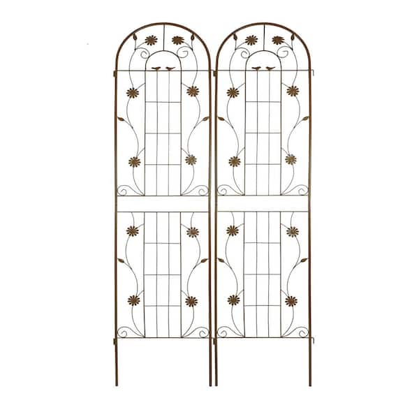 2-Pack 86.7 in. x 19.7 in. Brown Metal Garden Trellis, Rustproof Trellis for Climbing Plants Outdoor Flower Support