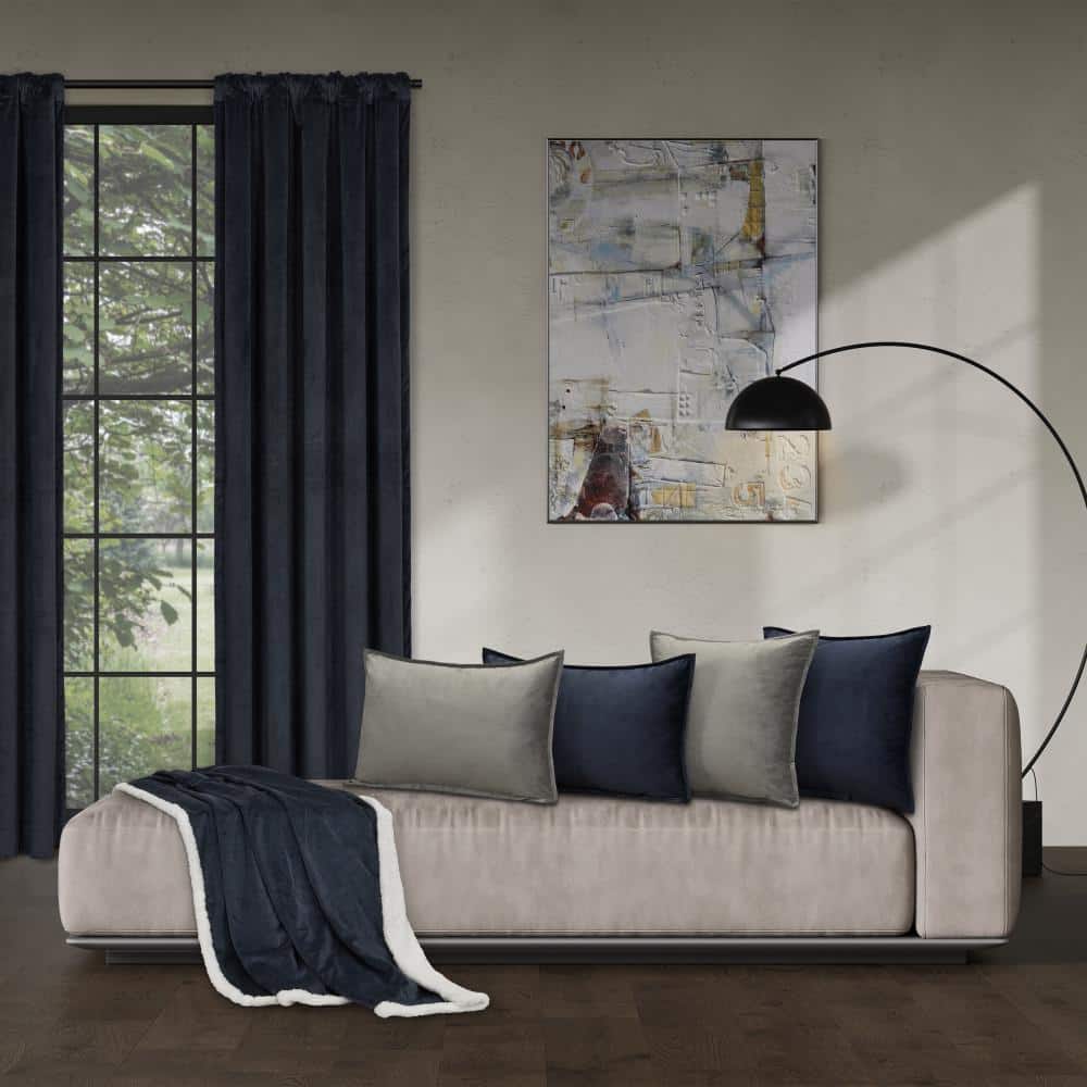 Indigo Velvet Lumbar Decorative Throw Pillow Cover 14 x 40 in