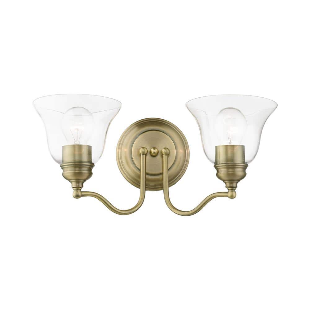 Antique Brass Dual-Light Vanity with Hand-Blown Clear Glass Shade