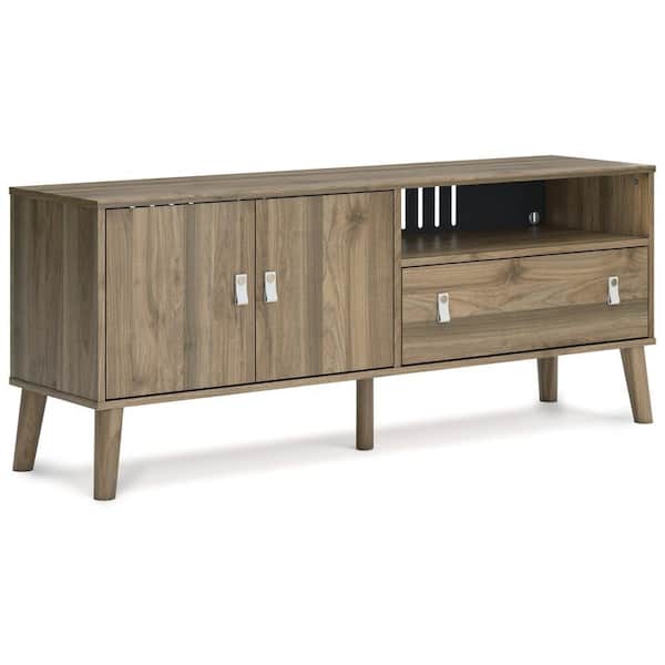 Benjara 59 in. Brown and White Wood TV Stand Fits TVs up to 60 Inch in. with 1 Drawer and 2 Cabinets
