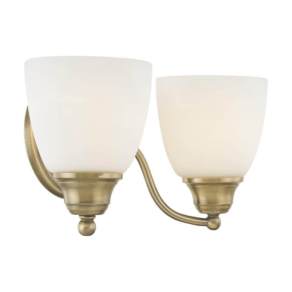 Somerville Antique Brass 2-Light Vanity with Satin Opal White Glass