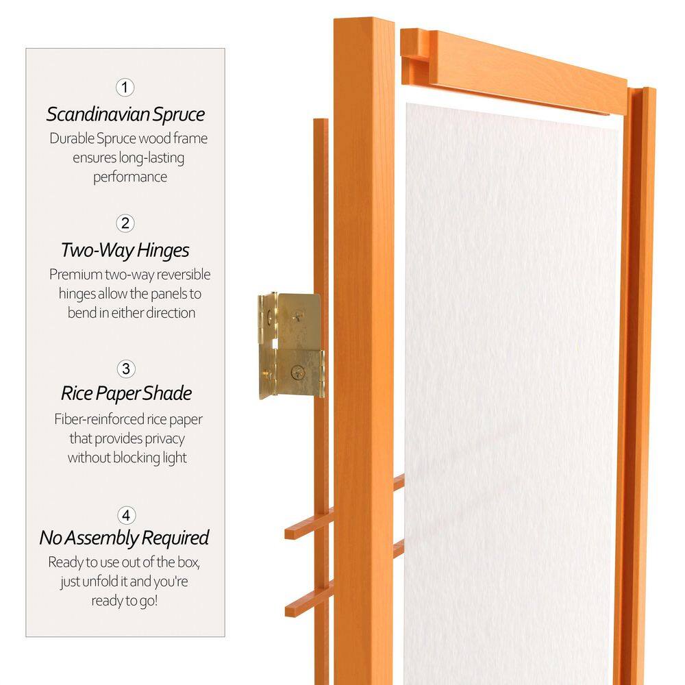 Honey 4-Panel Shoji Screen Room Divider with Rice Paper