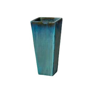 24 in. Tall Teal Ceramic Square Planter