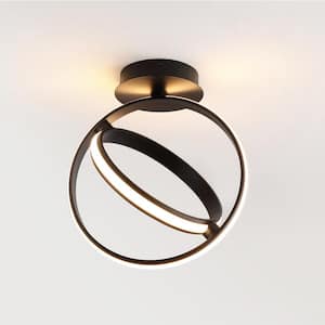 Nicole 14.25 in. 2-Light Modern Minimalist Aluminum Ring Integrated LED Semi Flush Mount, Black