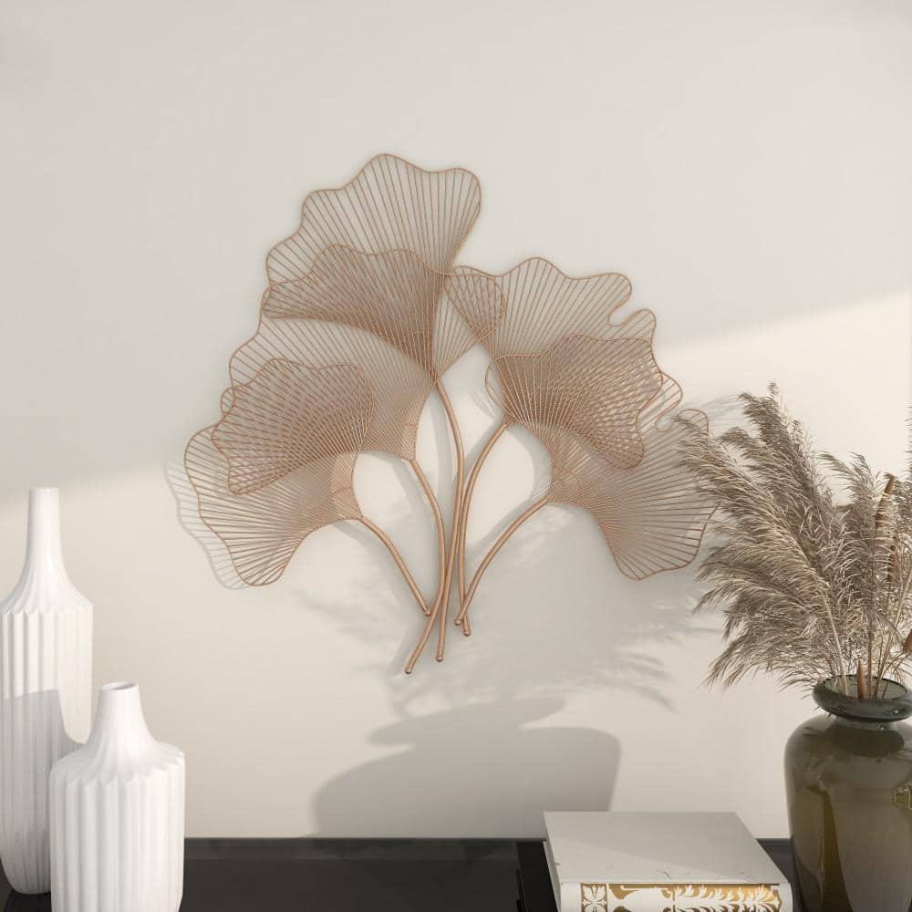 Large Copper Metal Ginkgo Leaf Wall Sculpture